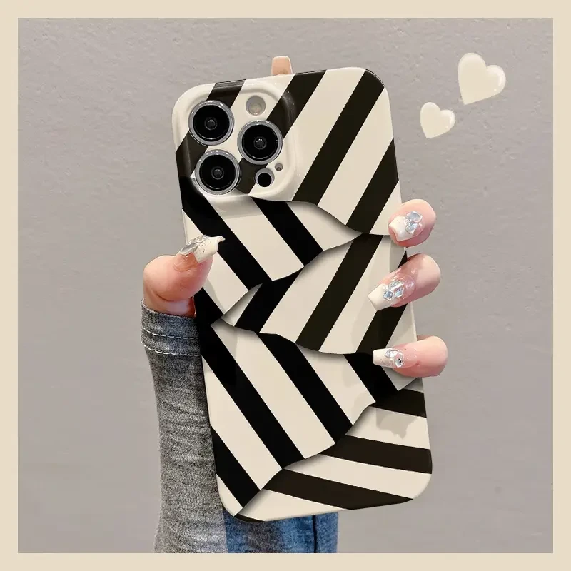 适用碎片黑白条纹苹果16手机壳华为个性vivo全包小米15oppo菲林壳