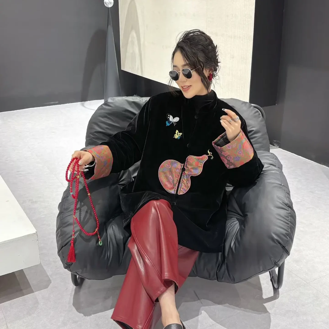 三姐家冬季新中式宝葫芦刺绣宽松棉服外套