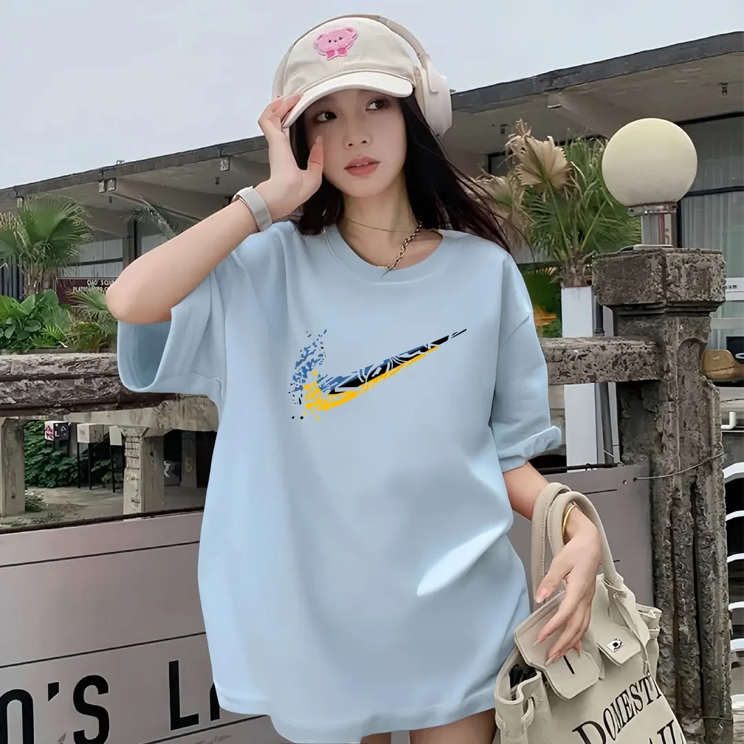 旗舰店奥特莱斯正品百搭夏宽松圆领韩显瘦纯棉半袖小众印花设计感