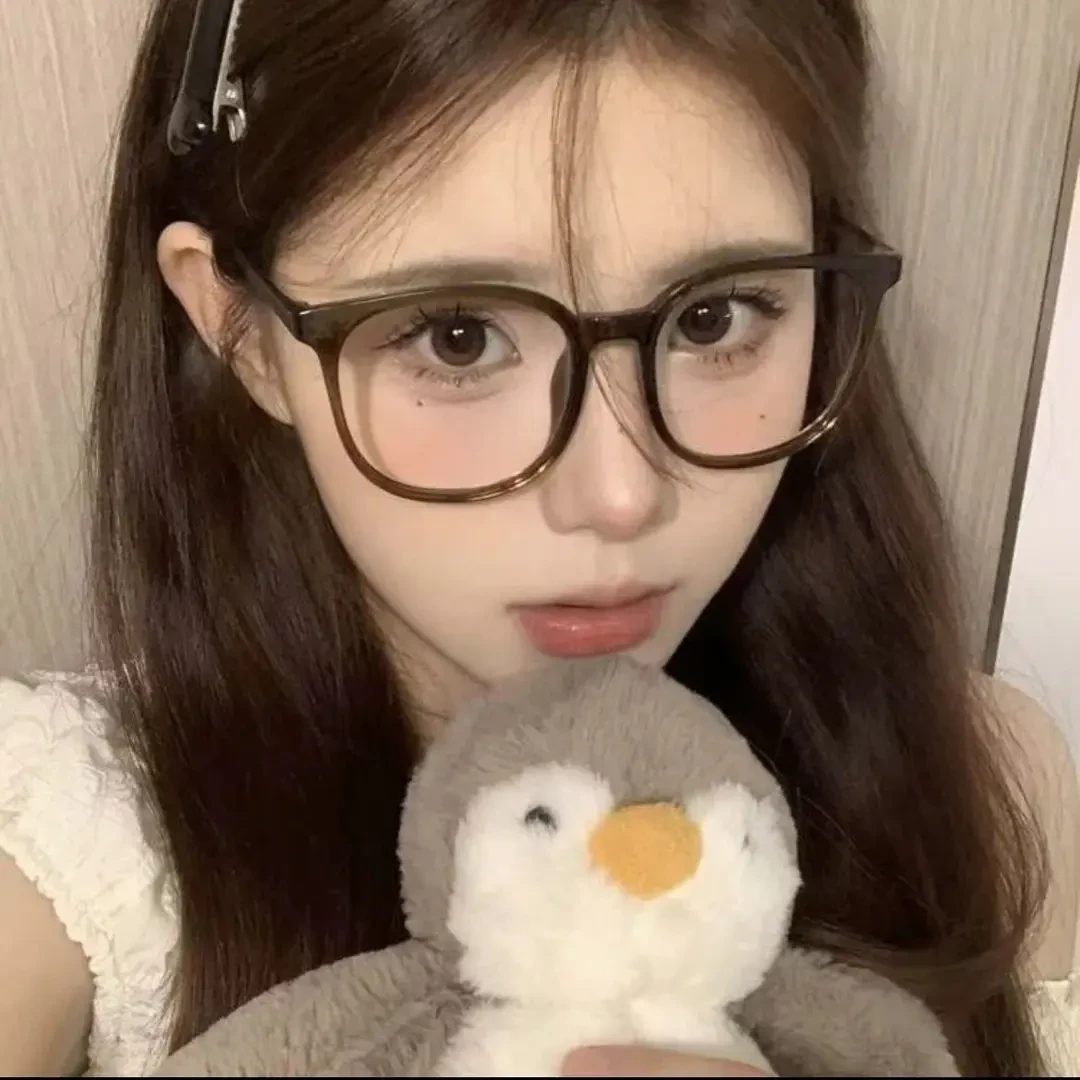 超轻复古茶色近视眼镜女款可配度数防蓝光素颜平光镜大框圆脸显潮