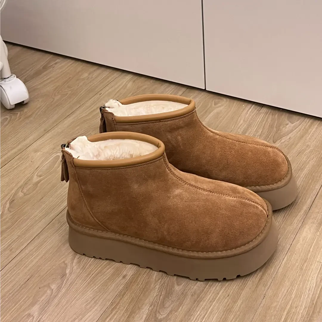 【后拉链小短靴】2024年新款拉链雪地靴时尚厚底保暖防滑短筒小短靴