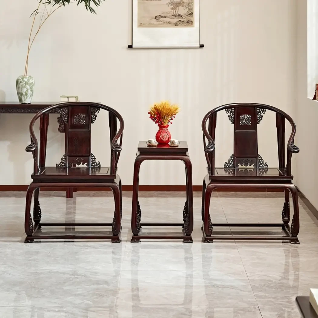 赞比亚血檀素面皇宫椅三件套