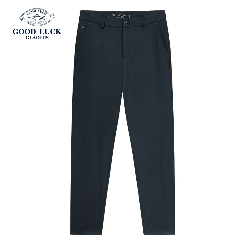 德鲨鲨鱼春夏款针织长裤男时尚深蓝色直筒裤子男装休闲裤LY37516