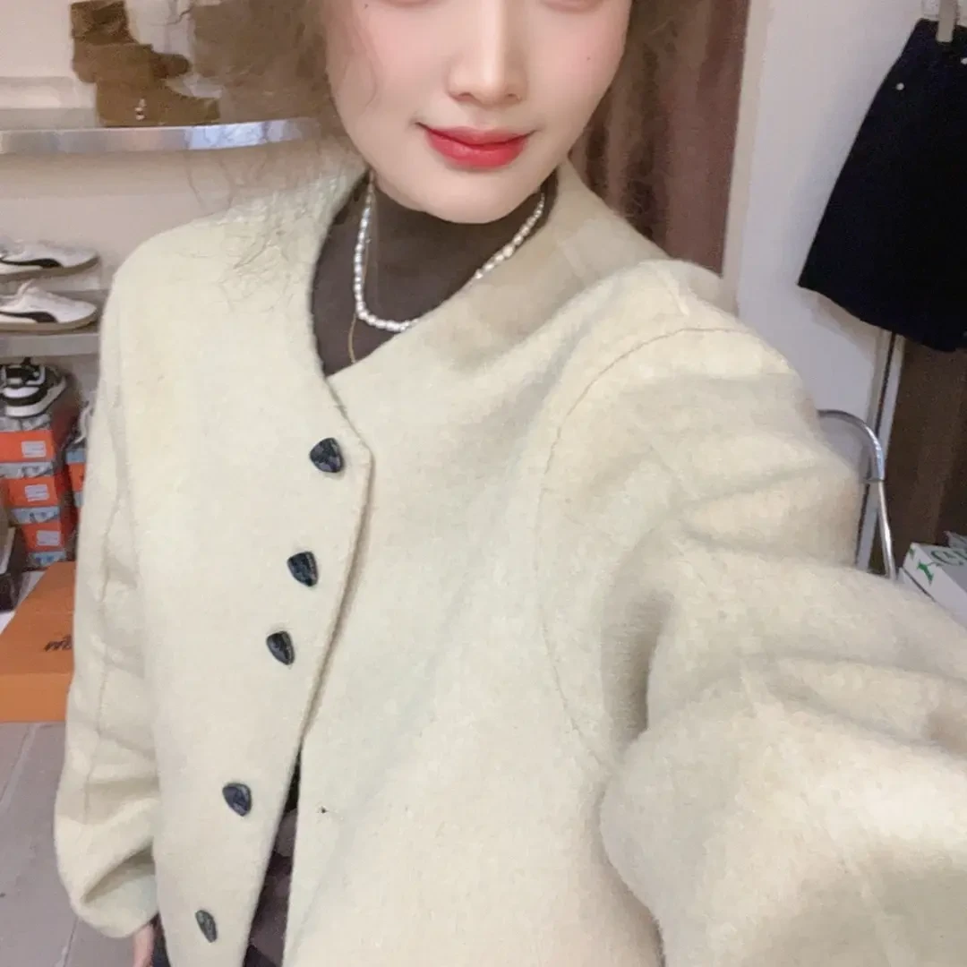 圆领短款双面呢外套女小香风韩版休闲气质时尚百搭