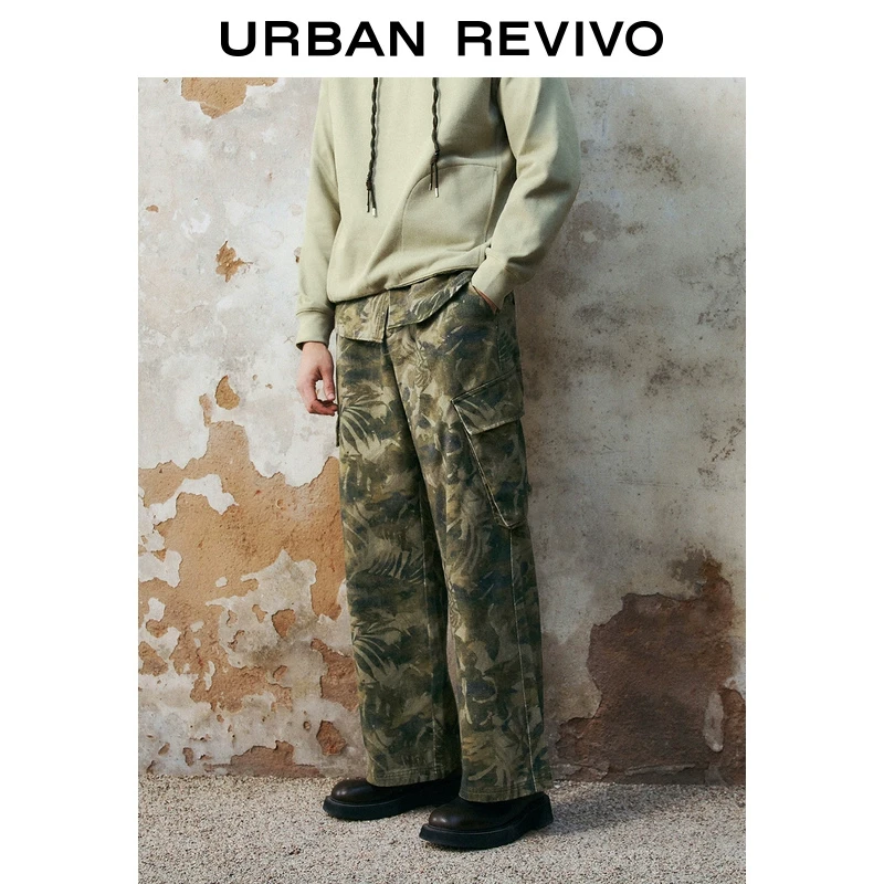UR2025秋季新款男装时尚休闲植物系撞色印花阔腿裤UML650006