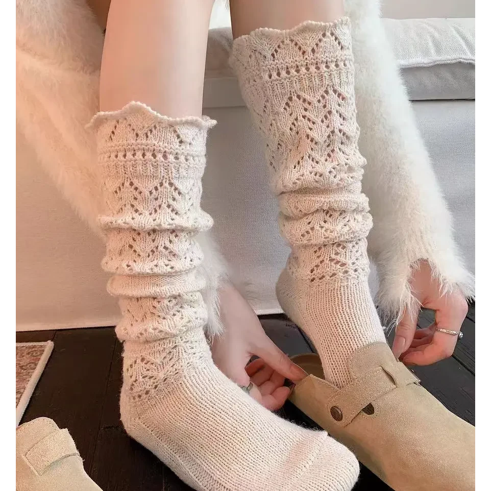 韦雪同款镂空堆堆袜重工叠穿好看中筒袜花边针织优质袜子女小腿袜