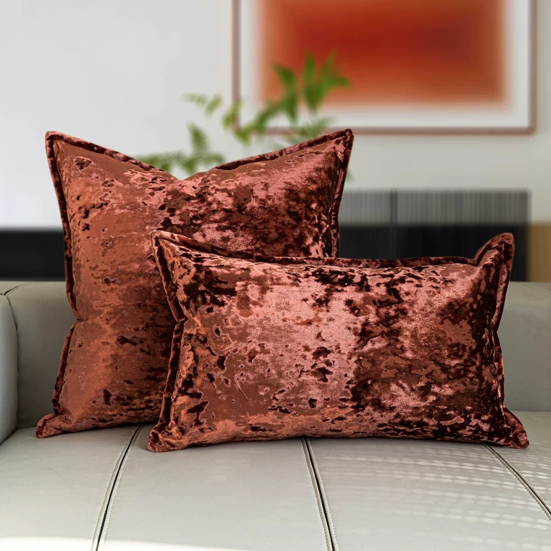 轻奢复古红抱枕奢华新年礼品冰花绒沙发靠枕别墅靠包样板间靠垫