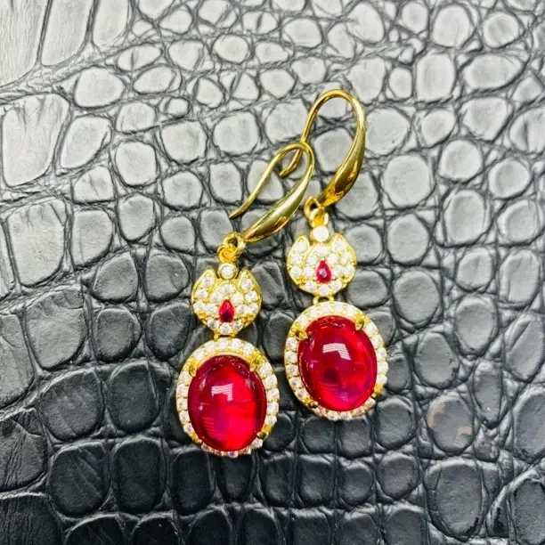 培育红宝石轻奢复古民族风精致红色耳环时尚气质133