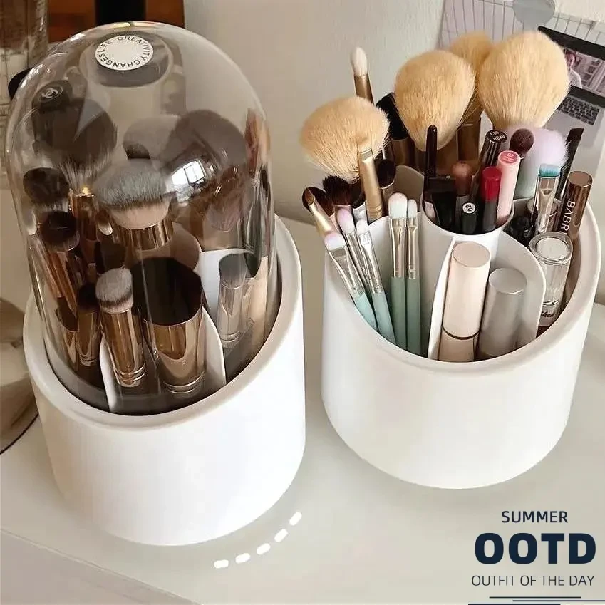 可360度旋转化妆刷收纳筒笔筒口红收纳盒化妆盒防尘防灰收纳桶yj