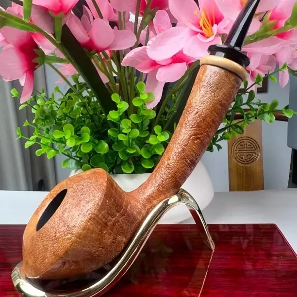 原木色喷砂长腿飞碟石楠木手工烟斗