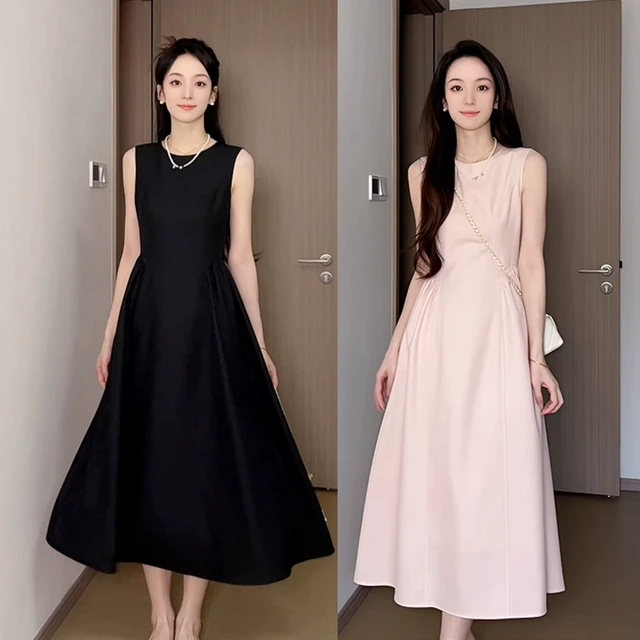 粉色无袖背心连衣裙子女夏季2024新款法式气质初恋绝美超好看长裙