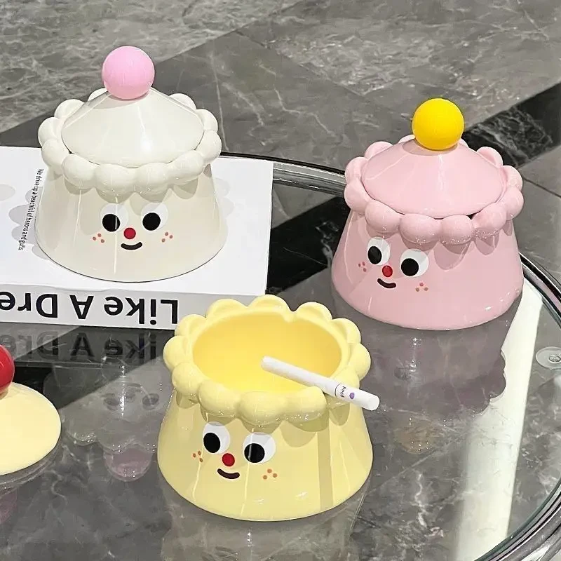 创意烟灰缸陶瓷带盖防烟灰可爱家用烟缸茶几摆件ins风高级感烟盅