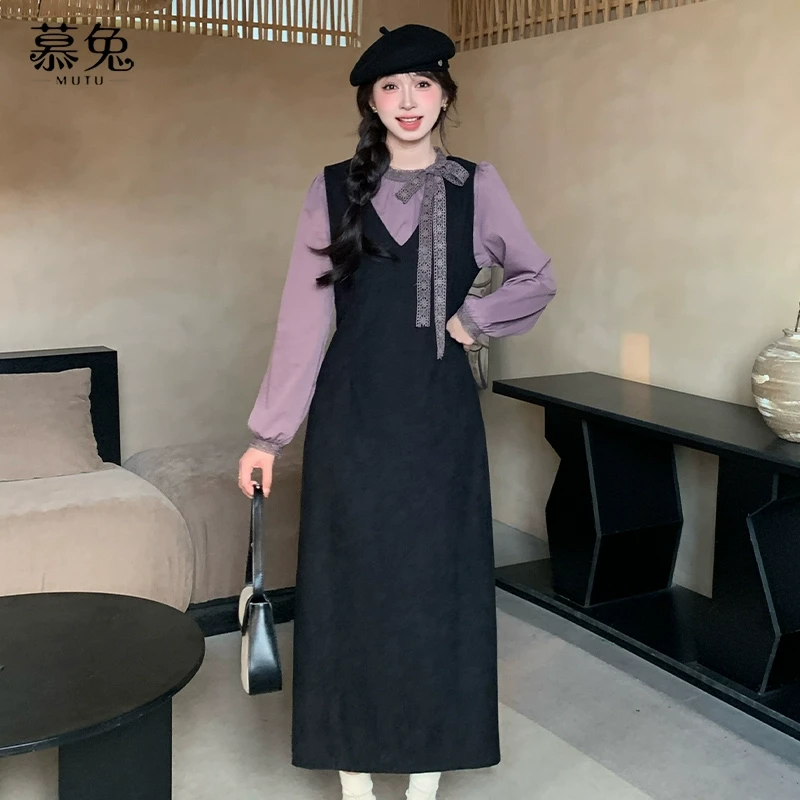 慕兔法式高级感连衣裙女2024秋冬新款显瘦背心连衣裙