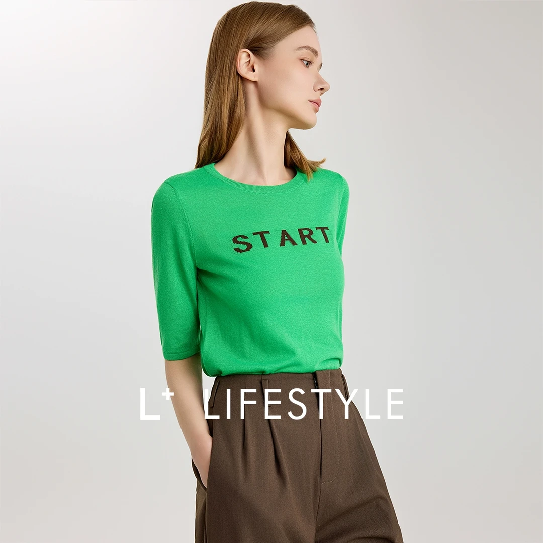 【小余专属】lifestyle 圆领字母提花短袖套头毛衫 L3372848