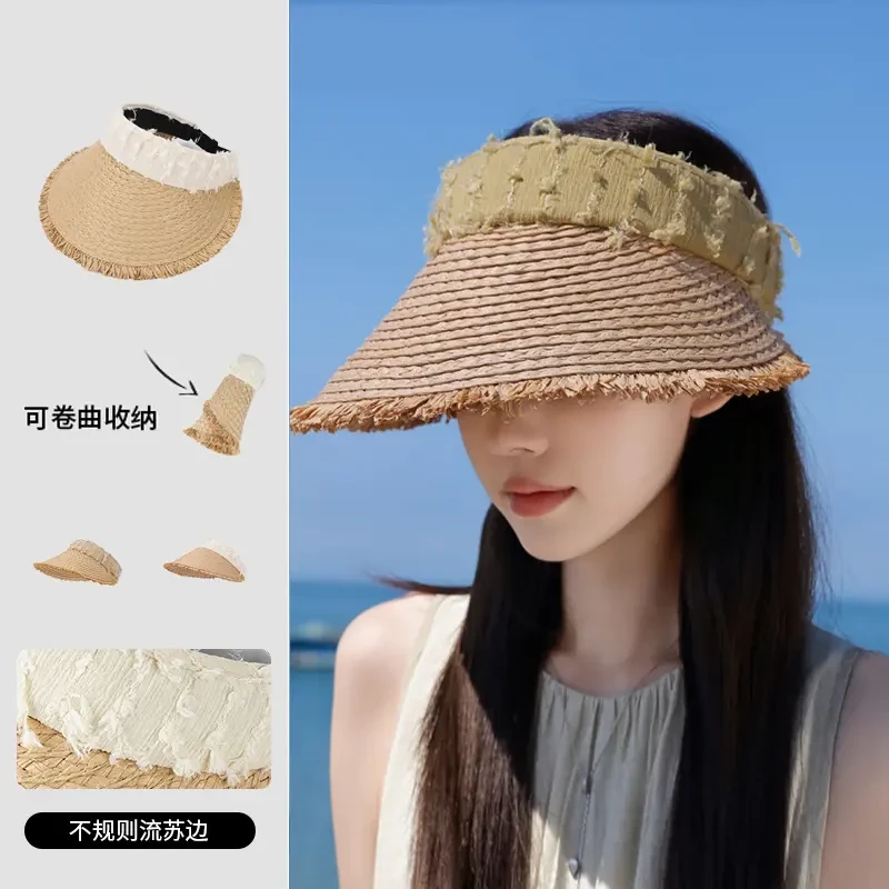 【原创设计】 防紫外线2025遮阳拼接夏季空顶帽编织防晒高颜值草帽