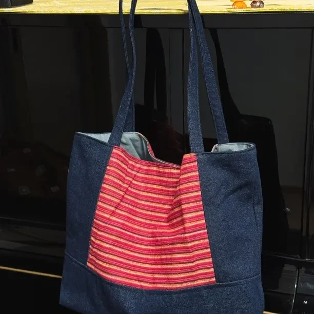 托特包帆布牛仔布休闲格子单肩包百搭学生文艺便当包