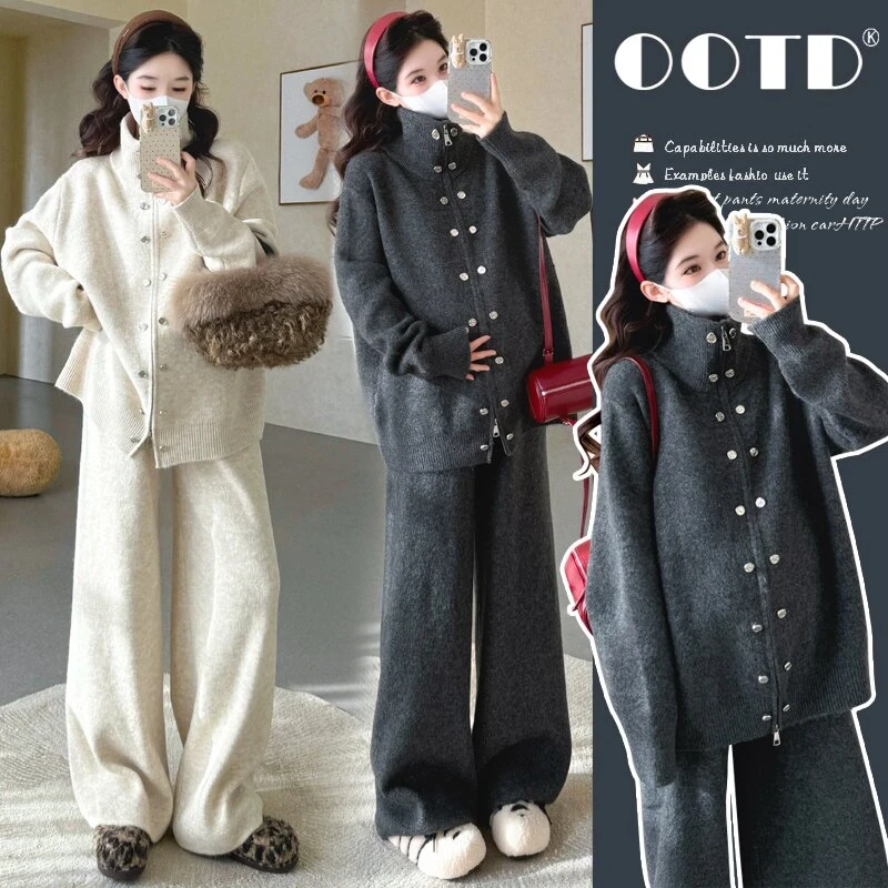 加厚孕妇装2025秋冬新款韩系简约气质设计感软糯亲肤加厚保暖两件