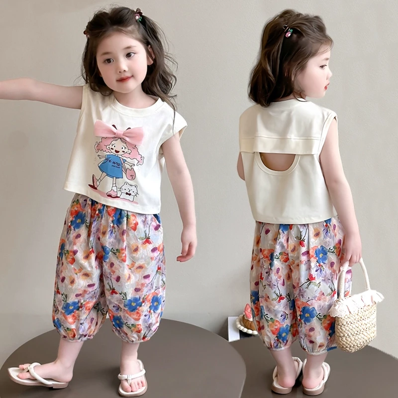 女童夏套装2025新款儿童背心防蚊裤薄款宝宝碎花两件套超好看夏装