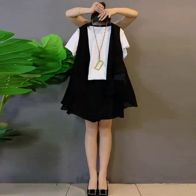 胖妹妹2023春季新款大码女装时尚宽松马甲短裤打底衫三件套套装潮