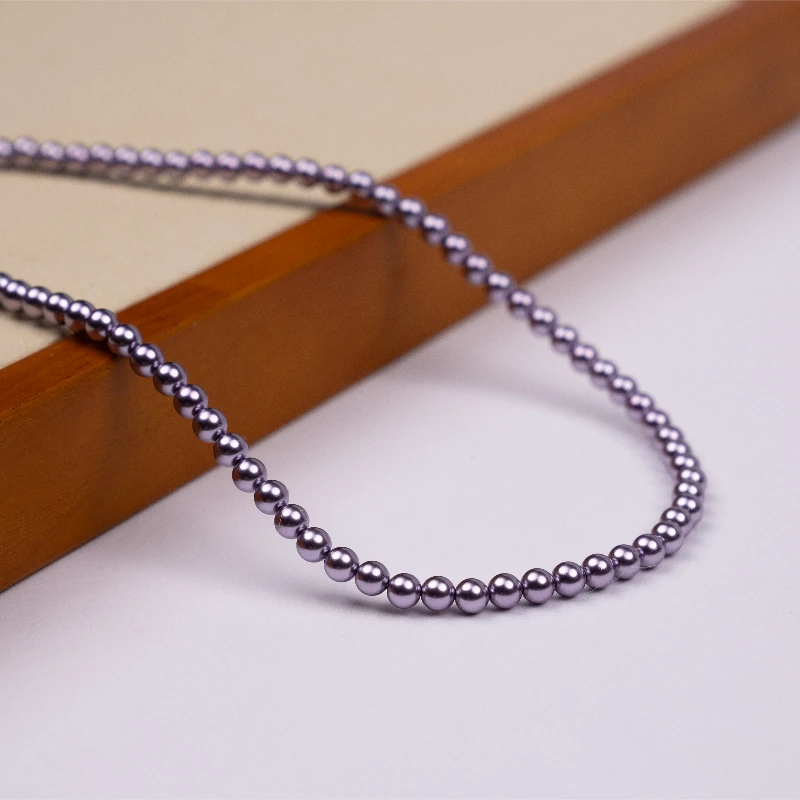 铜合金项链 3-4mm小米珠BABY珠蓝莓紫元宝扣项链百搭紫色饰品颈链