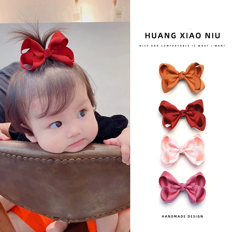 黄小妞婴儿蝴蝶结发夹女宝宝不伤发顶夹可爱周岁发卡儿童新年发饰