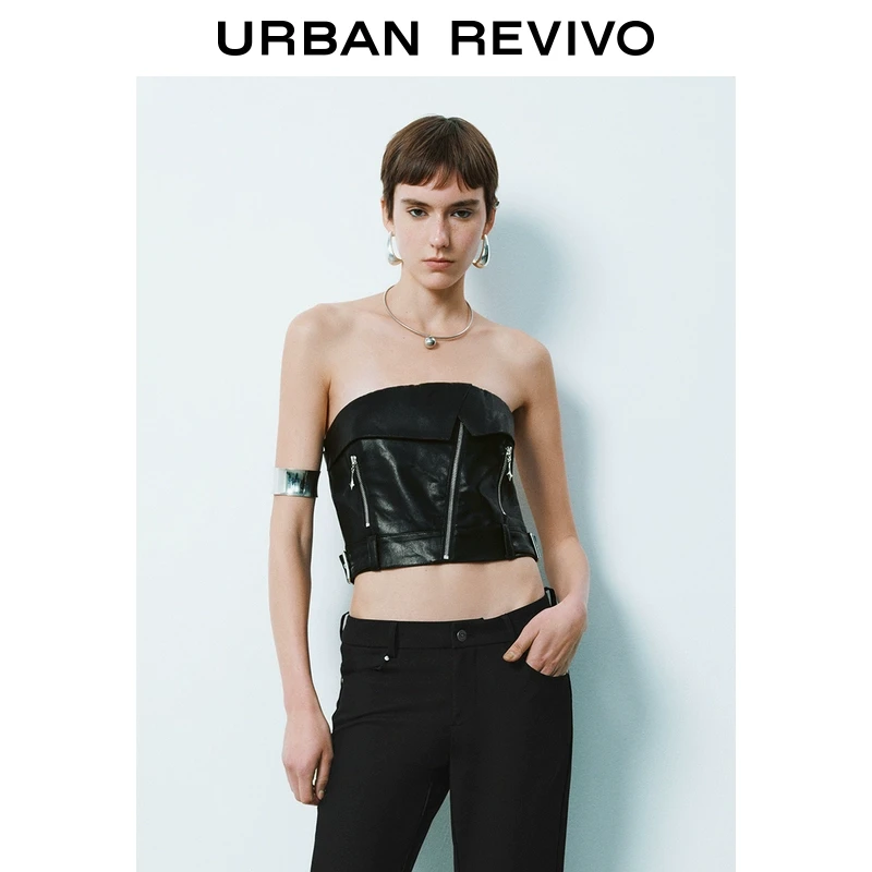 UR2025春季新款女欧若风潮酷一字领裹胸式罩衫衬衫UYV250005