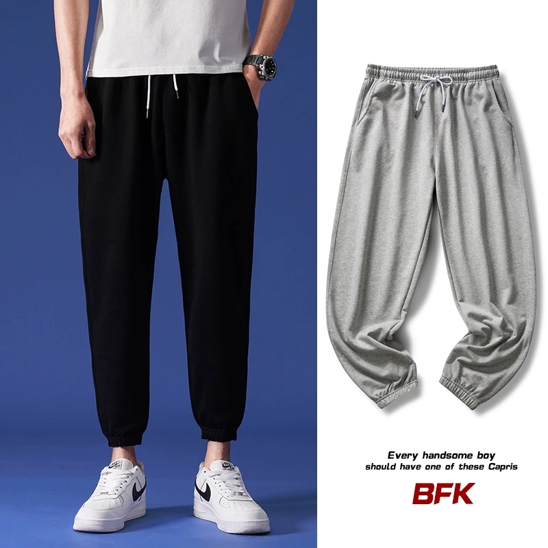 纯棉八分裤男矮个子潮流百搭宽松束脚裤8分裤九分裤子休闲潮小脚