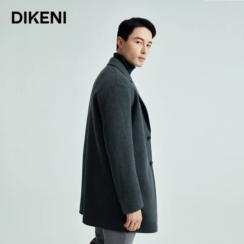 迪柯尼高端商务男装秋冬高品质含桑蚕丝羊毛大衣13546H911