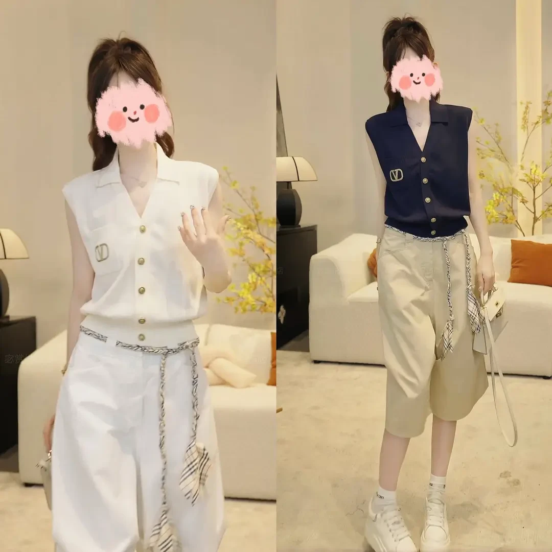 2025年夏季新款韩版时尚百搭V领无袖针织衫显瘦气质女针织上衣