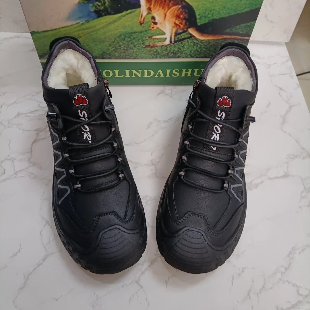 男士新款纯羊毛一脚蹬防滑保暖休闲皮鞋棉鞋冬季加绒