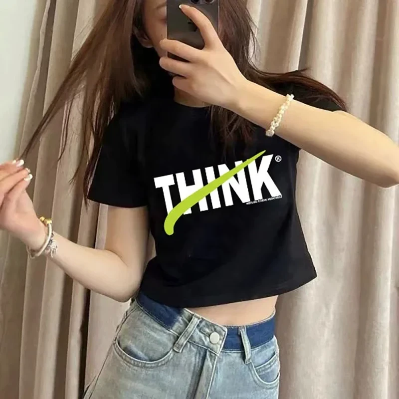 黑色正肩短袖t恤女2025新款爆款夏季修身显瘦半袖小个子短款上衣