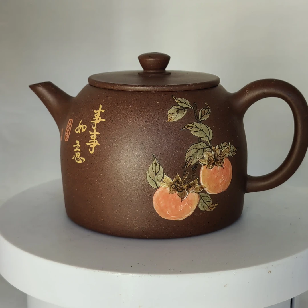 原矿紫泥全手工秦权泥绘壶纯手工茶具泡茶壶彩绘精美事事如意