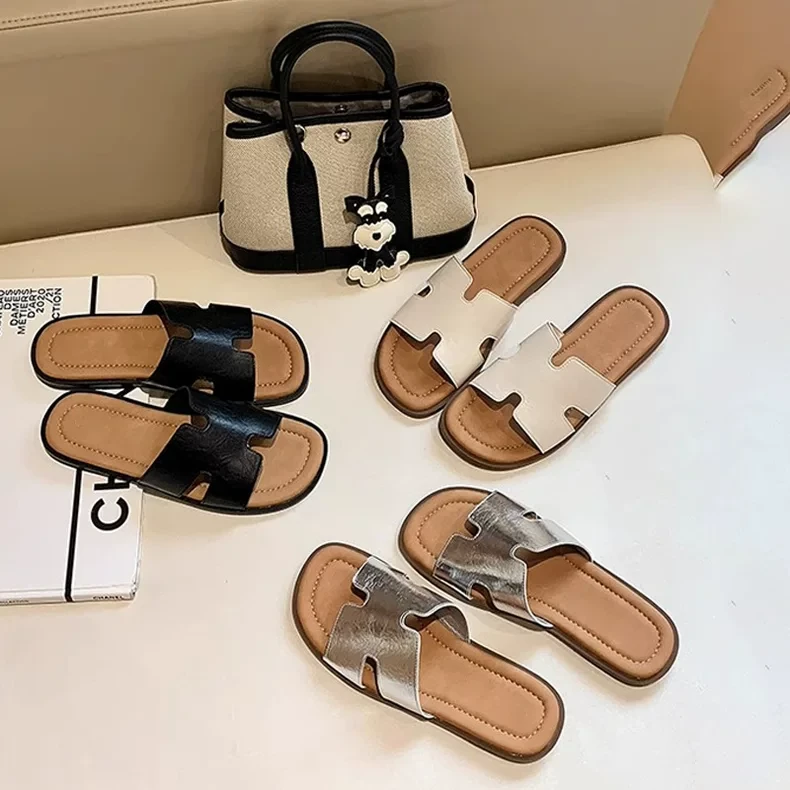 小毒家同款~通勤H拖●平底一字拖鞋女2025年夏季外穿沙滩度假拖鞋