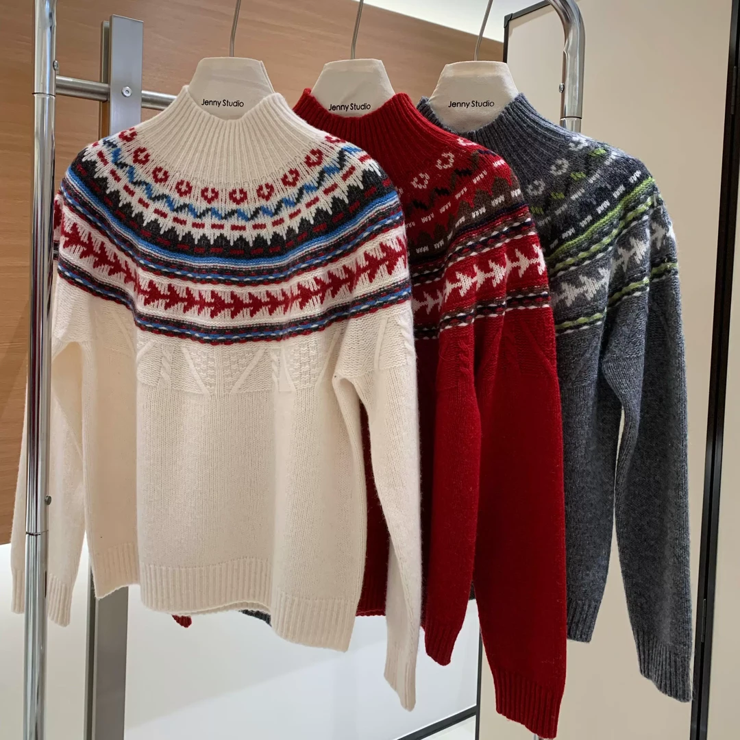 已特价！【费尔岛系列】100羊毛！复古提花半高领针织衫！3145