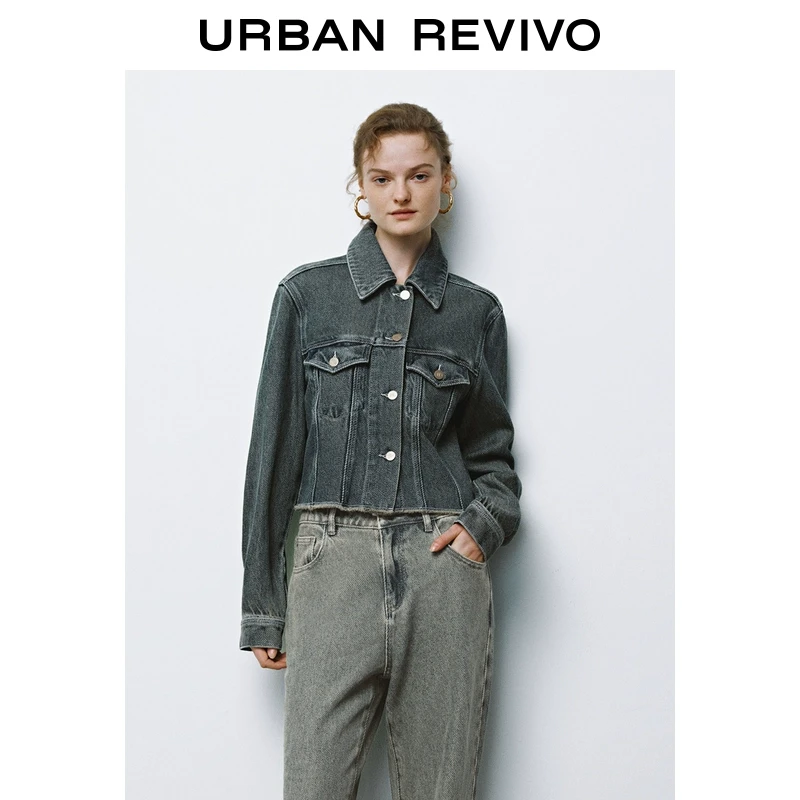 UR女装复古休闲短款毛边宽松牛仔外套UYL840043