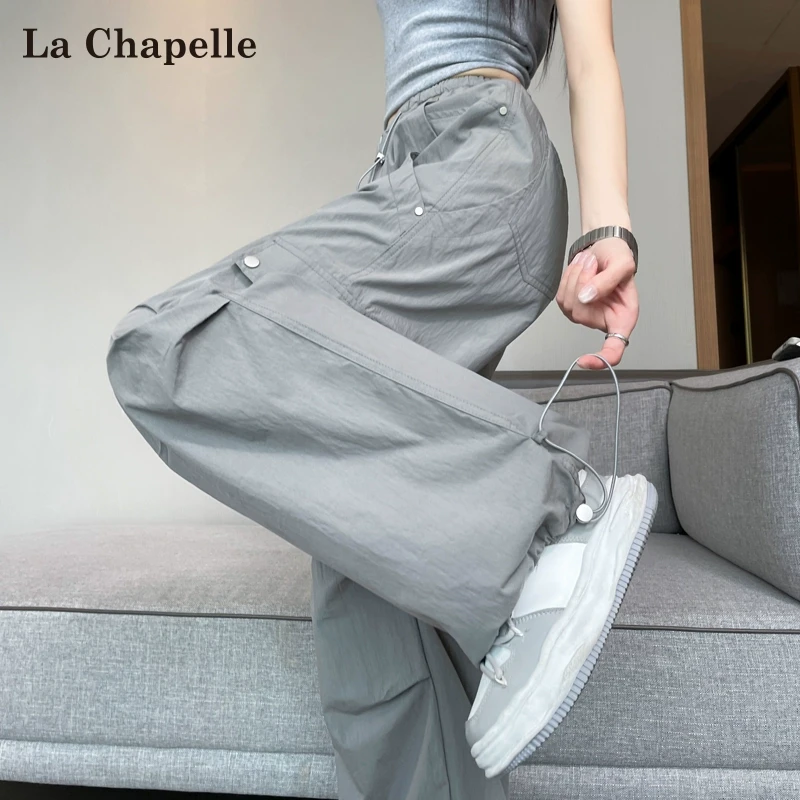 拉夏贝尔灰色速干工装裤女夏季薄款2025新款小个子冰丝登山运动裤