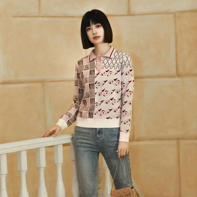 【檬】绵羊毛撞色翻领经典款毛衫2025春季新款专柜撤柜女装