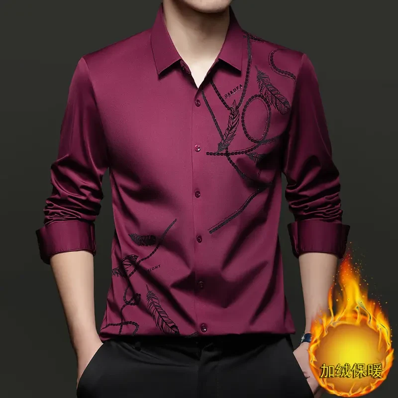 新款冬季加绒加厚抗皱男士商务休闲免烫长袖衬衫衬衣上衣百搭男