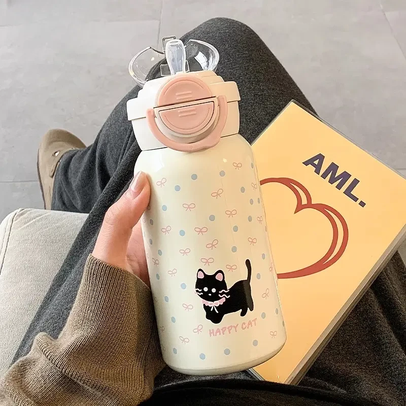 小猫保温杯2024新款女生高颜值可爱超萌水杯学生上学专用杯G