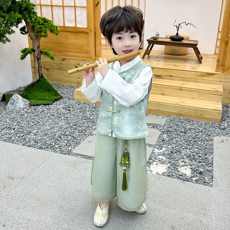 儿童新中式国风夏季套装宝宝春款男童中国风国学服女童春秋演出服