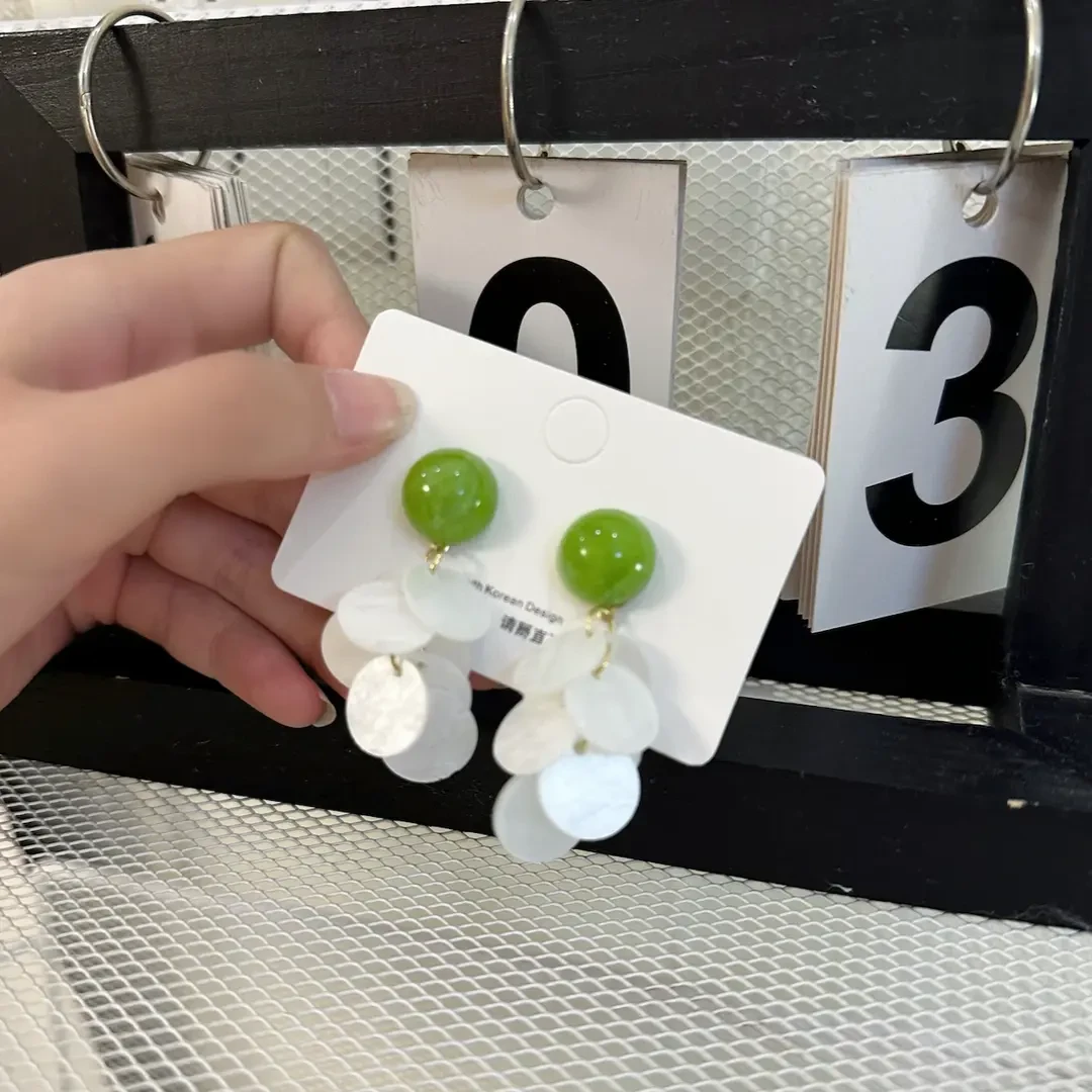 铜合金耳饰 森系简约流苏耳坠小众设计感气质耳钉绿色耳环女ins