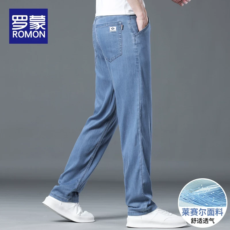 罗蒙夏季薄款天丝牛仔裤男士宽松直筒2025新款休闲冰丝超薄长裤子