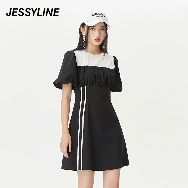 【程钱钱】 jessyline夏女装 杰茜莱拼接修身显瘦连衣裙 324111395