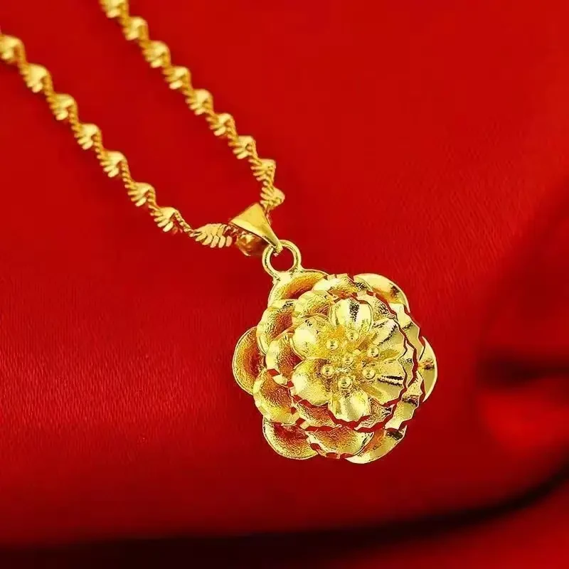 镀24k项链9999黄金色套链经典女时尚精美紫金花套链金色项链坠