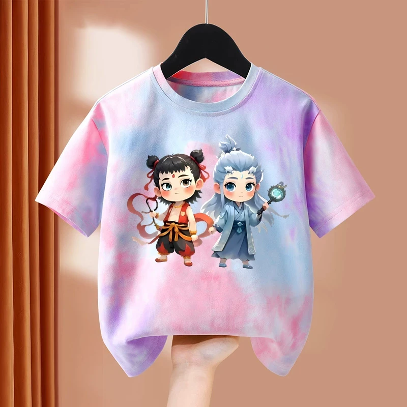 哪吒女大童夏季短袖T恤夏装新款儿童小女孩时尚渐变上衣半袖衣服