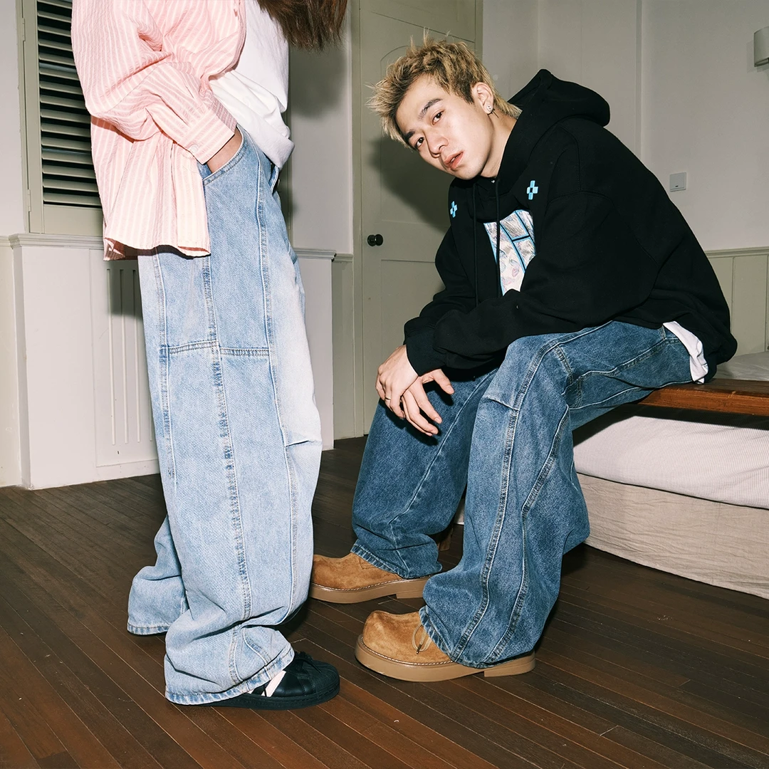 lemanism美式拼接水洗牛仔裤春季宽松休闲裤