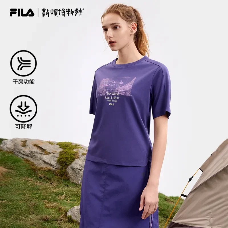 FILA斐乐正品女装夏季T恤户外运动T恤时尚休闲印花A11W517111F