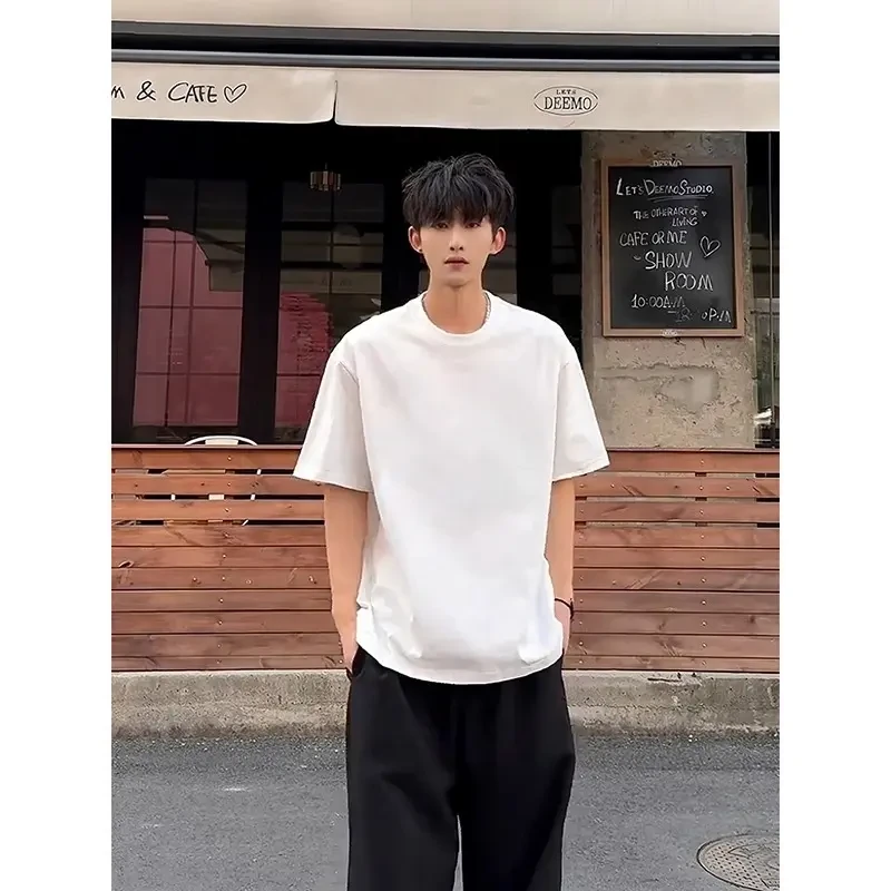 cleanfit白色正肩短袖男款夏季美式重磅小领口T恤高级感痞帅半袖