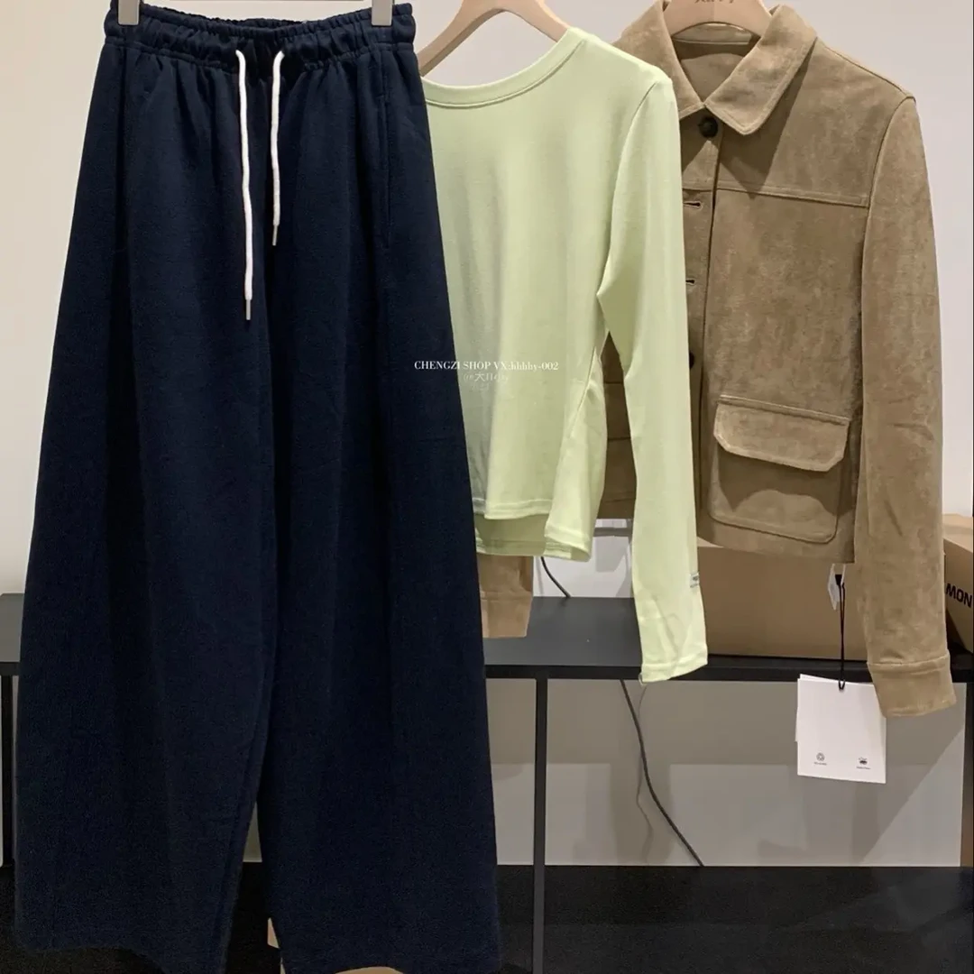 秋季新款女士纯色松紧腰阔腿休闲长裤显瘦百搭
