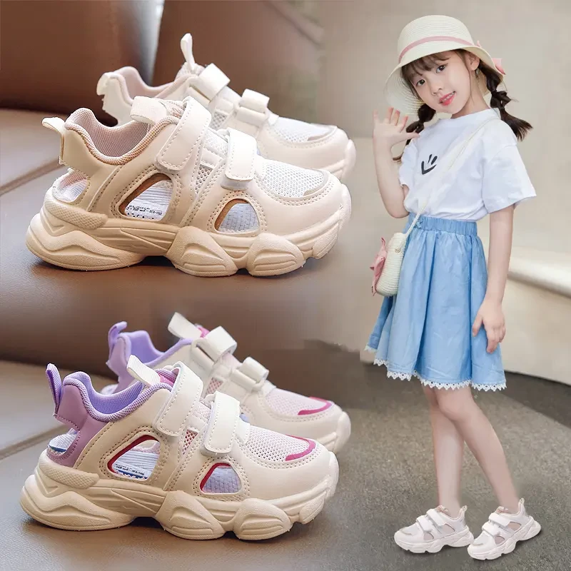 ABC女童鞋包头凉鞋2025春夏款镂空网面运动鞋夏季大童儿童透气网